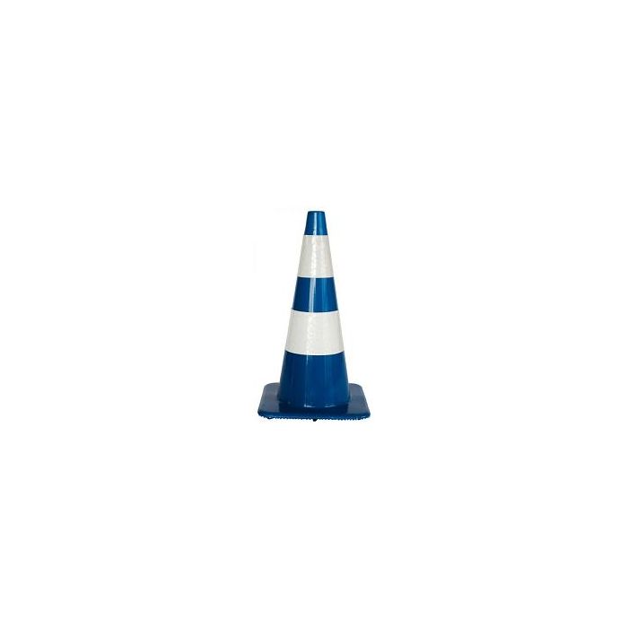 Afzetkegel 75 cm blauw soepel pvc met 2 witte reflecterende (H.I.) banden
