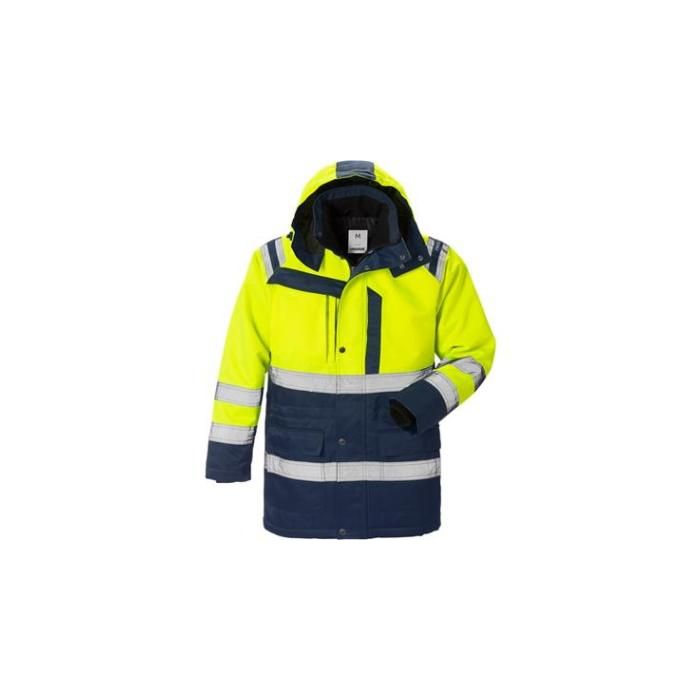Fristads 4042 PP dames parka fluor geel/marineblauw