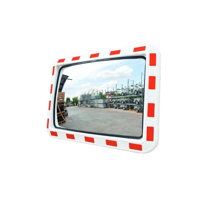 Acryl verkeersspiegel, rand rood/wit geblokt, afmeting 60 x 80 cm