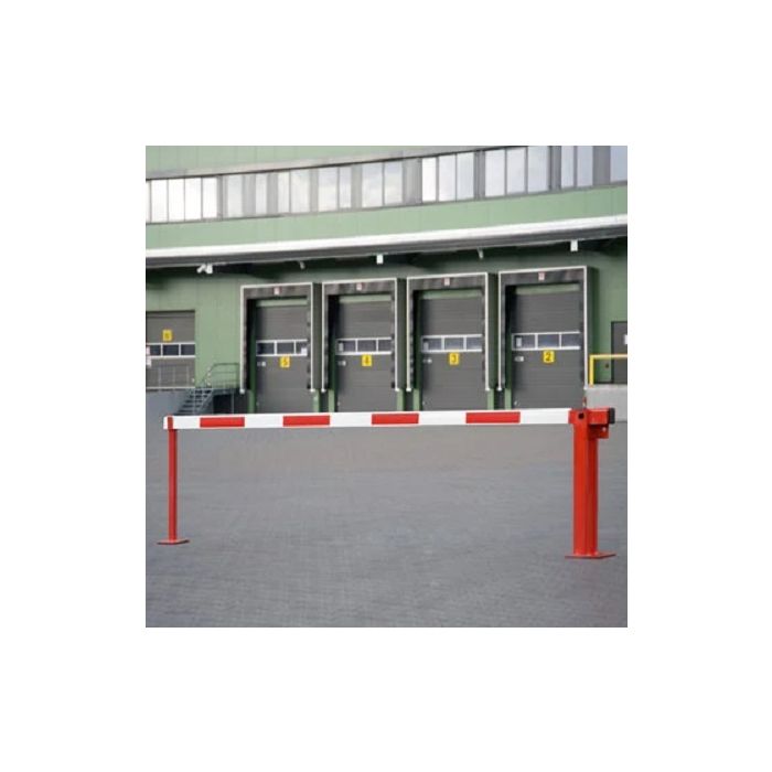 Handbediende slagboom met pendelsteun en gasdrukveer, overspanning 340 cm, rood/wit