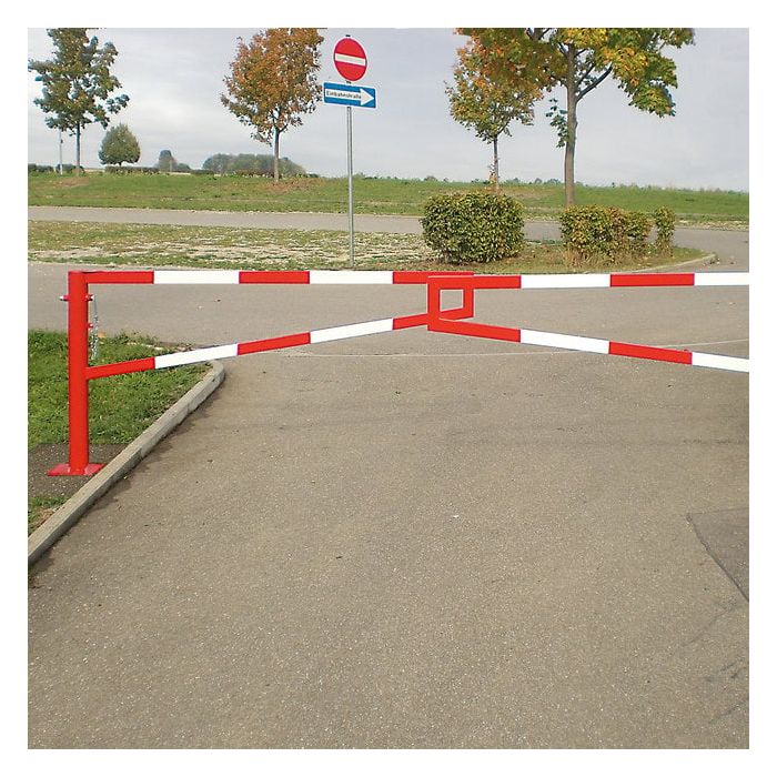 Handbediende dubbele draaiboom, overspanning per draaiboom 188 cm, zonder steunpaal, rood/wit