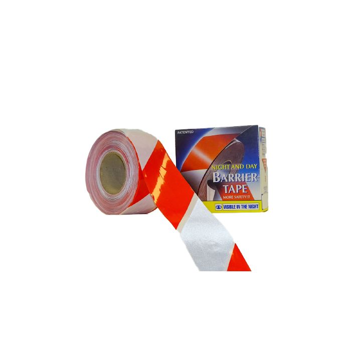 Afzetlint reflecterend 250 meter x 7,5 cm, rood/wit