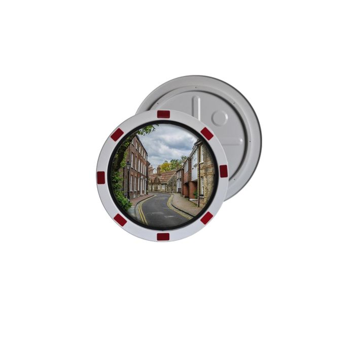 RVS verkeersspiegel met rood/witte rand, diameter Ø 60 cm