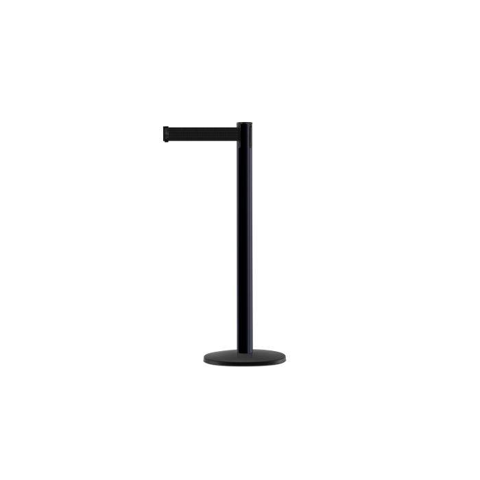 Paal in zwart satijn finish met uittrekbaar lint 2,30 meter, kleur lint zwart