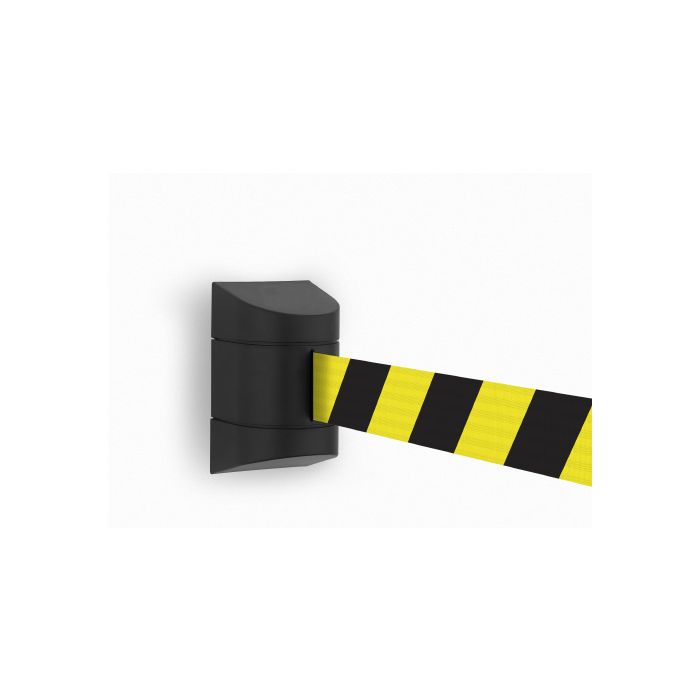 Wandcassette zwart met uittrekbaar lint 9 meter, kleur lint geel/zwart