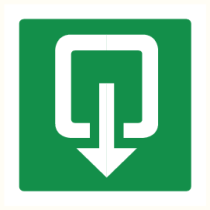 Pictogram Aanduiding van een uitgang die tevens kan worden gebruikt als nooduitgang die toegang geeft tot aansluitend terrein