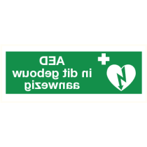 Pictogram AED in dit gebouw aanwezig (spiegelbeeld)