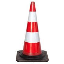 Afzetkegel 50 cm PVC volledig reflecterend met voet in zwart gevulkaniseerd rubber