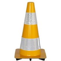Afzetkegel 50 cm geel soepel pvc met 2 witte reflecterende (H.I.) banden