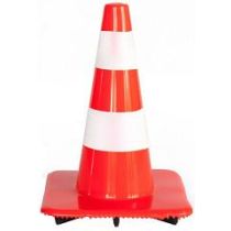 Afzetkegel 50 cm fluor oranje met 2 witte reflecterende banden verzwaard