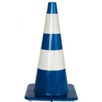 Afzetkegel 75 cm blauw soepel pvc met 2 witte reflecterende (H.I.) banden