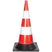 Afzetkegel 75 cm PVC volledig reflecterend met voet in zwart gevulkaniseerd rubber