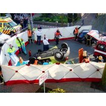 Ongevallenscherm 7,20 x 1,80 meter, kleur wit/blauw