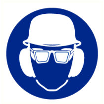 Helm, bril en oorkap verplicht