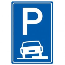 Verkeersbord E08b, Parkeergelegenheid alleen bestemd voor auto's voor parkeren half op rijbaan en half op trottoir