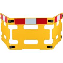 Inklapbaar afzethek HDPE, 300 x 80 cm, 3 segmenten, kleur geel met rood/witte blok markering