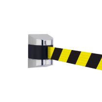 Wandcassette chroom met uittrekbaar lint 9 meter, kleur lint geel/zwart