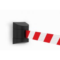 Wandcassette zwart met uittrekbaar lint 7,70 meter, kleur lint rood/wit met magnetische wandclip