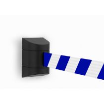 Wandcassette zwart met uittrekbaar lint 4,60 meter, kleur lint blauw/wit