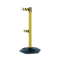 Set van 2 kunststof palen met recycle voet met 2 uittrekbare linten van 3,65 meter,  kleur lint geel/zwart
